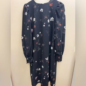 Black Floral Long Sleeve Midi Dress